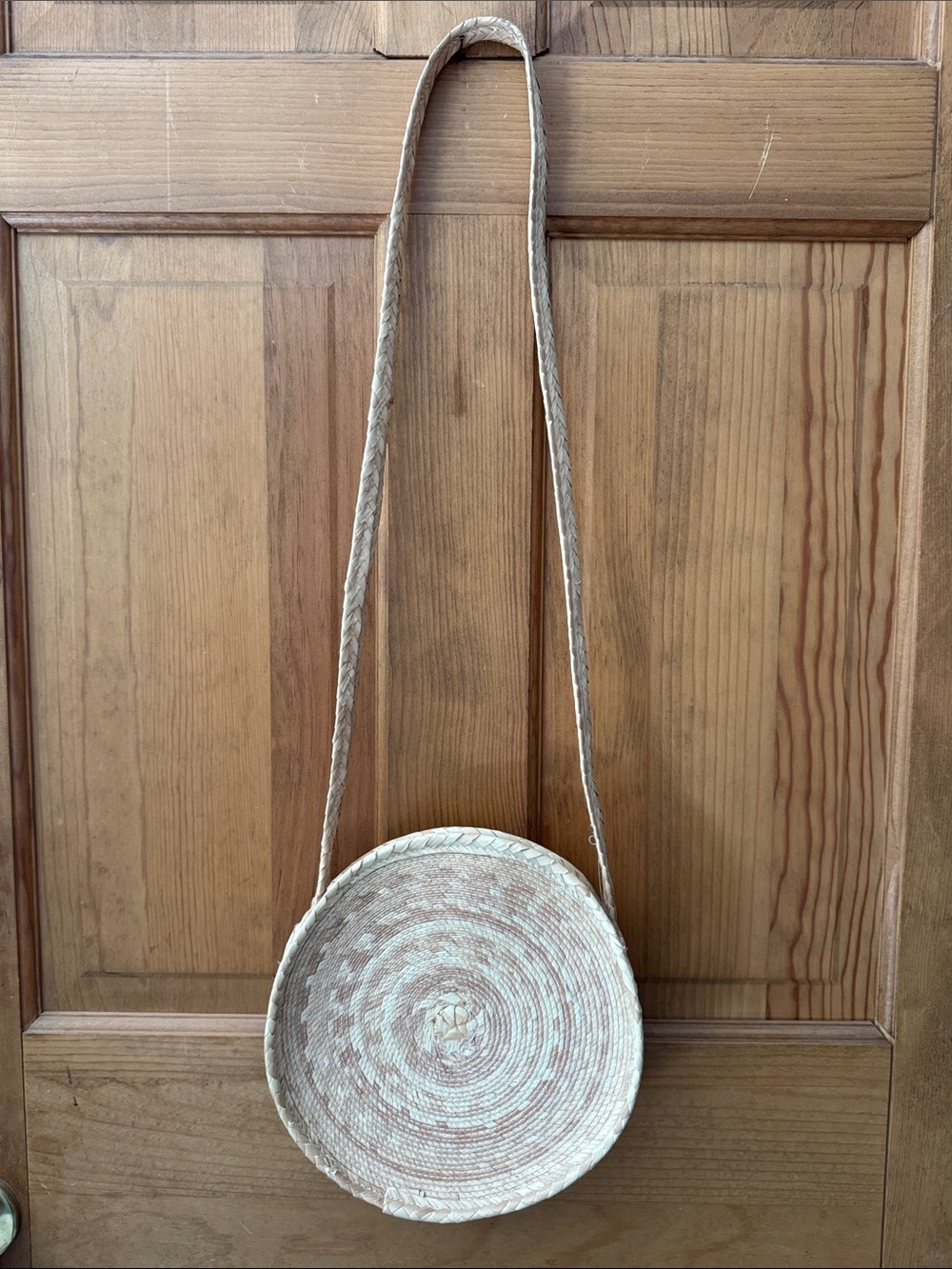 Neutral Woven Round Crossbody Bag - Beige